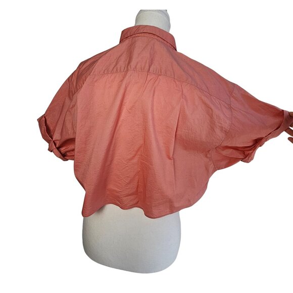 Women's Crop Top- Front tie- Button Up-Collared-Light Coral Color - Picture 6 of 16
